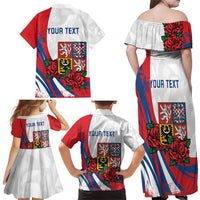 Personalized Czech Republic Family Matching Off Shoulder Maxi Dress and Hawaiian Shirt Pravda Vitezi With Rose