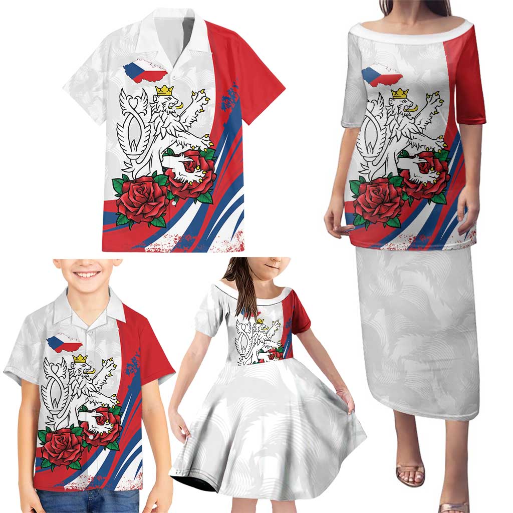 Personalized Czech Republic Family Matching Puletasi and Hawaiian Shirt Pravda Vitezi With Rose