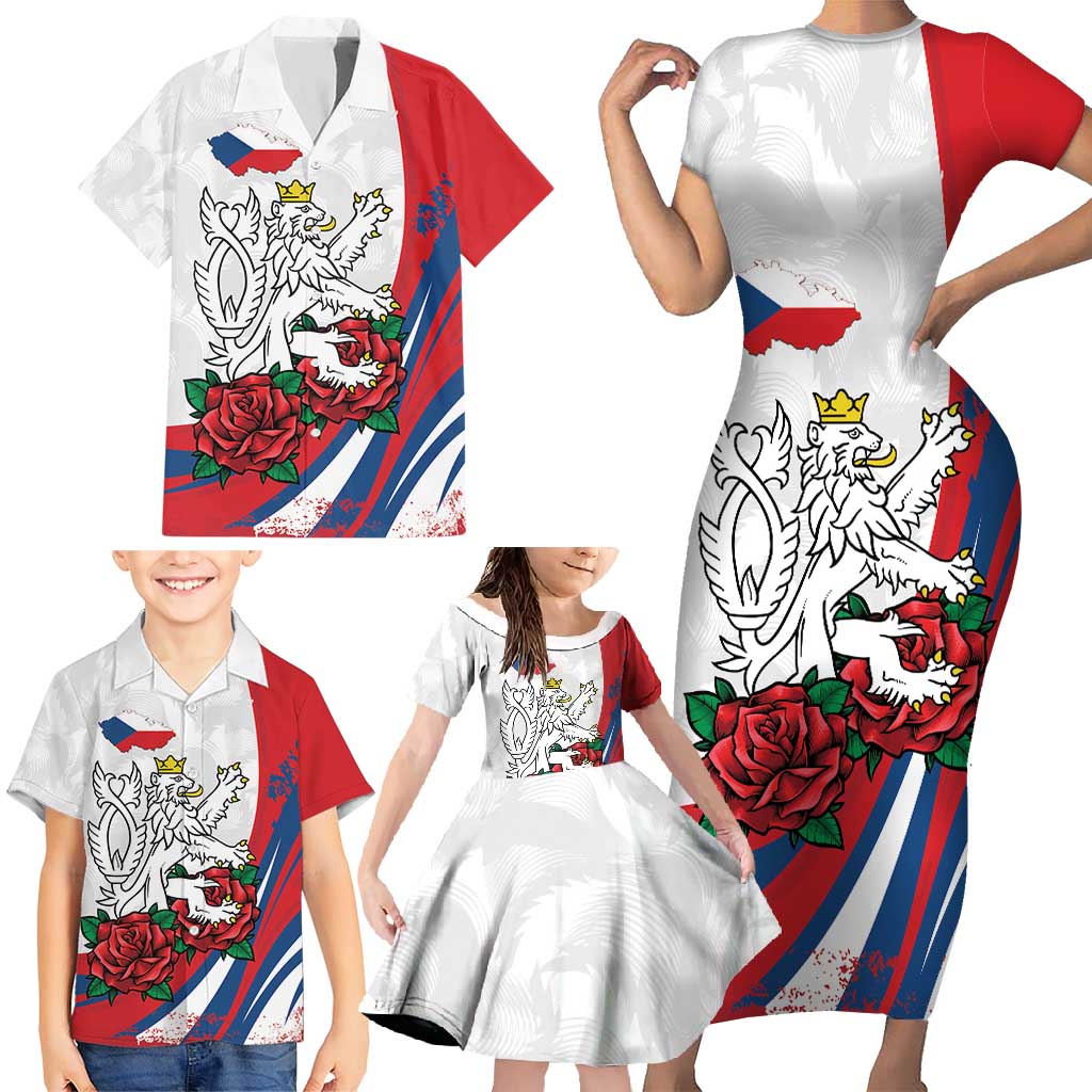 Personalized Czech Republic Family Matching Short Sleeve Bodycon Dress and Hawaiian Shirt Pravda Vitezi With Rose