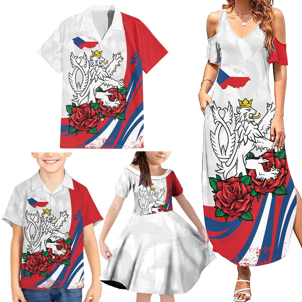 Personalized Czech Republic Family Matching Summer Maxi Dress and Hawaiian Shirt Pravda Vitezi With Rose