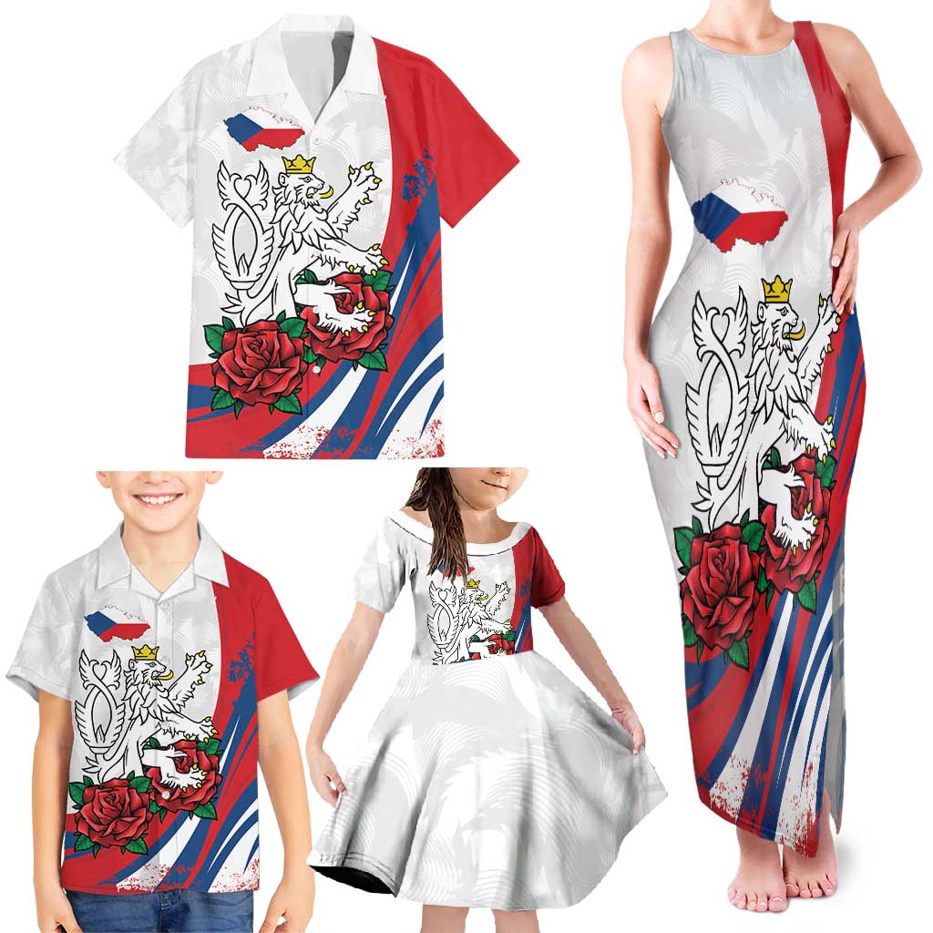 Personalized Czech Republic Family Matching Tank Maxi Dress and Hawaiian Shirt Pravda Vitezi With Rose