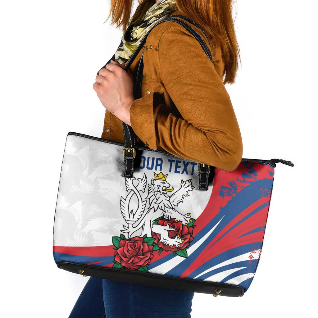 Personalized Czech Republic Leather Tote Bag Pravda Vitezi With Rose