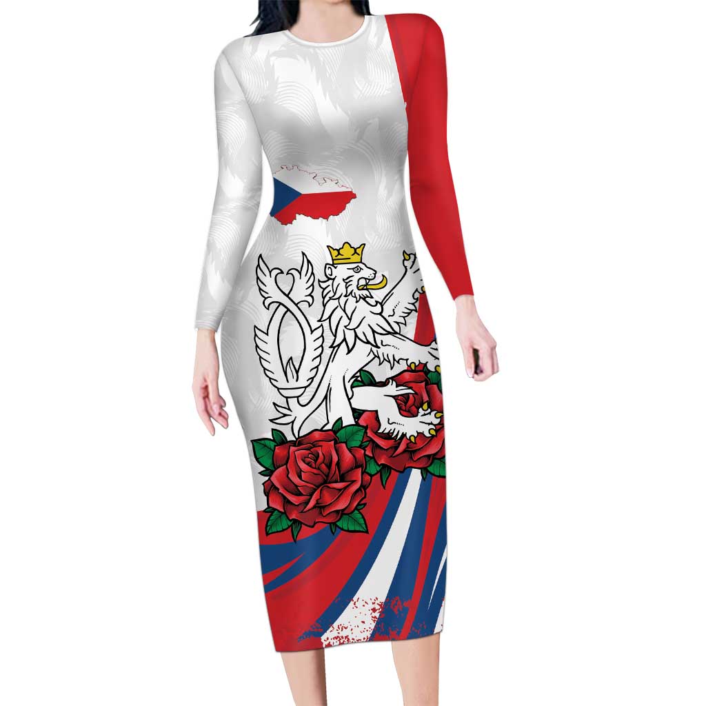 Personalized Czech Republic Long Sleeve Bodycon Dress Pravda Vitezi With Rose