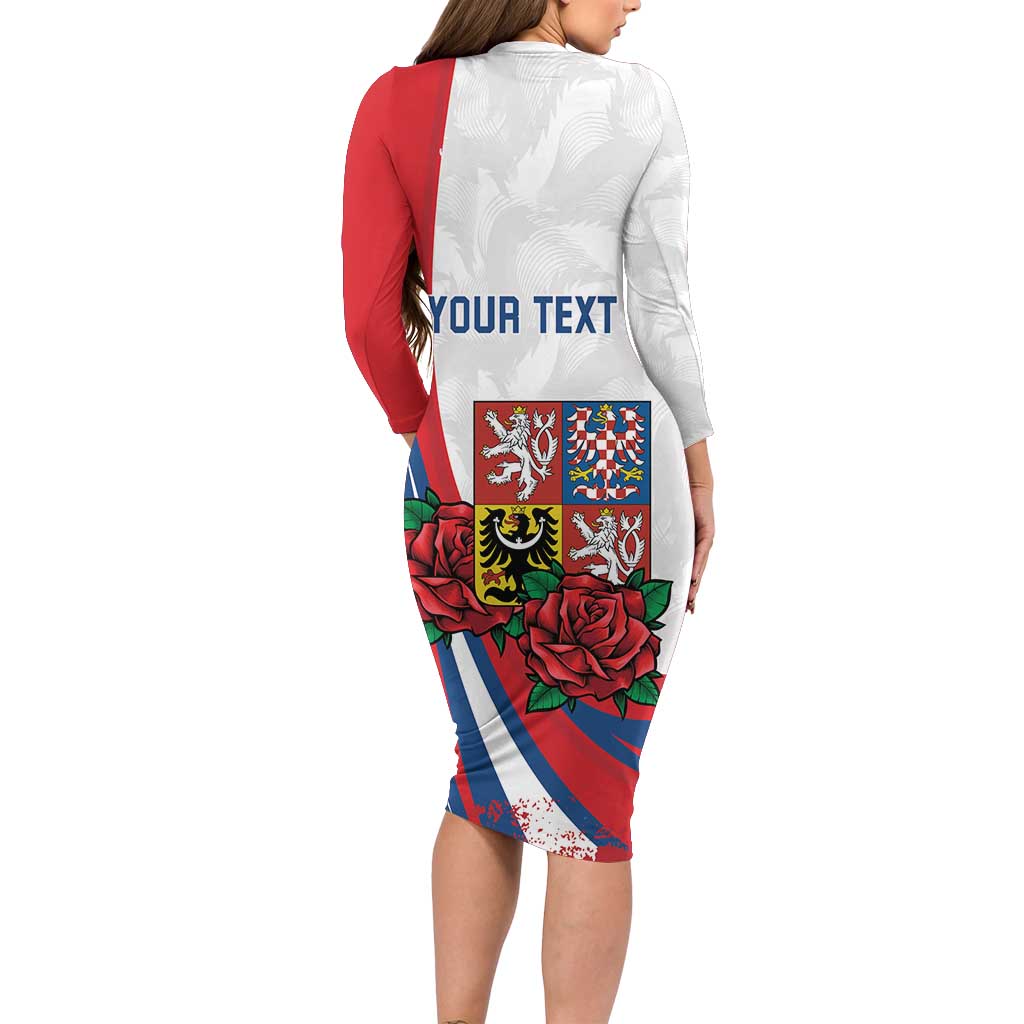 Personalized Czech Republic Long Sleeve Bodycon Dress Pravda Vitezi With Rose