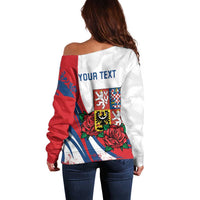 Personalized Czech Republic Off Shoulder Sweater Pravda Vitezi With Rose