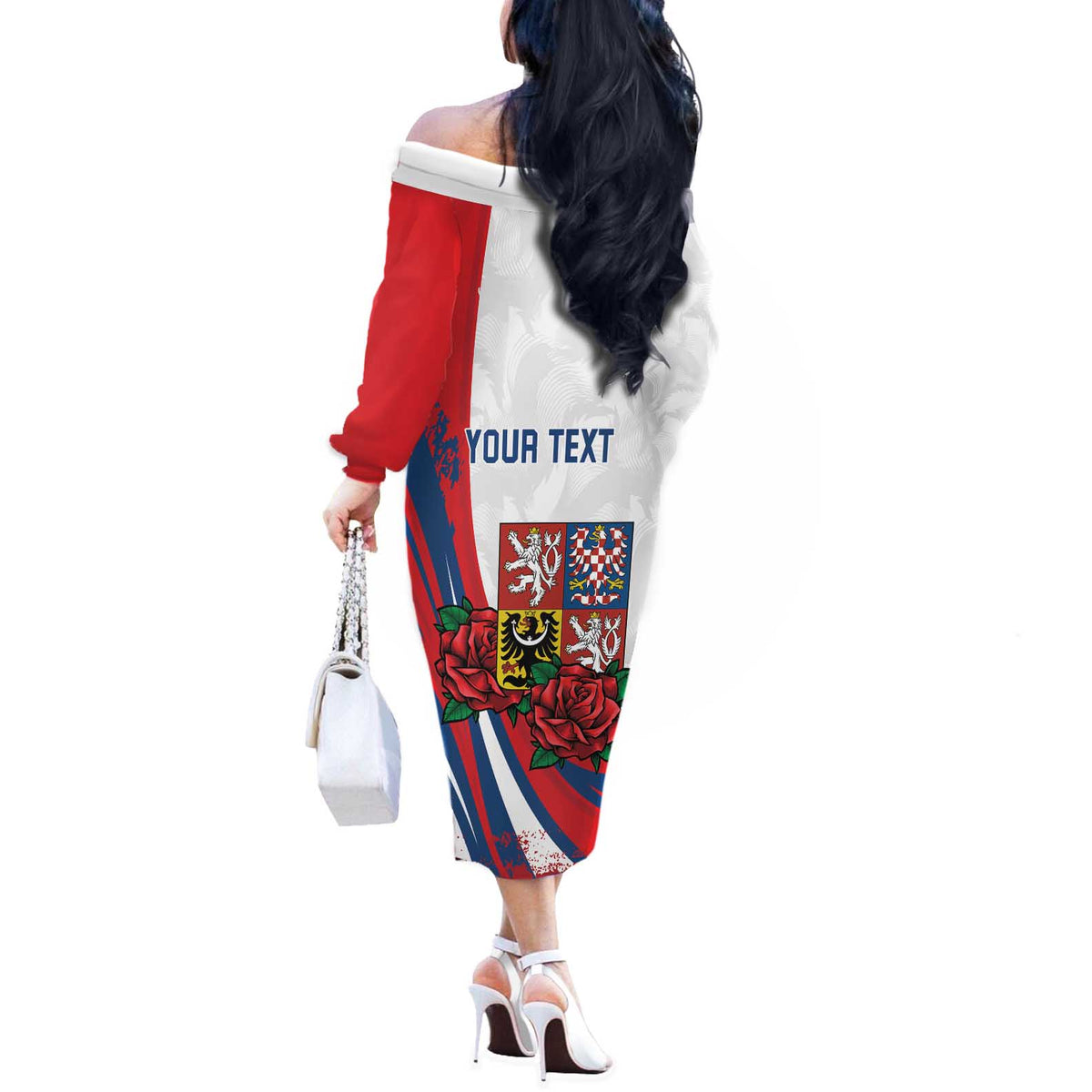 Personalized Czech Republic Off The Shoulder Long Sleeve Dress Pravda Vitezi With Rose