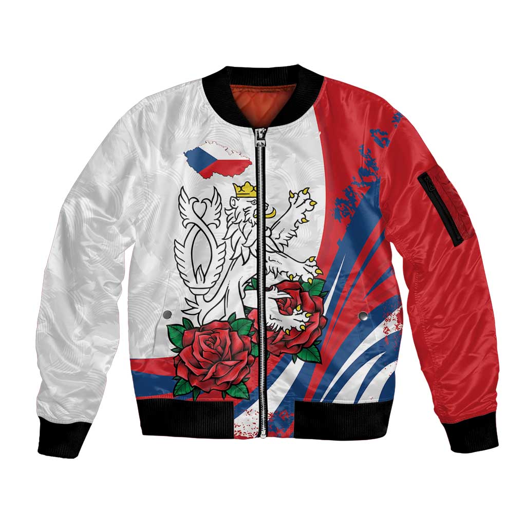 Personalized Czech Republic Sleeve Zip Bomber Jacket Pravda Vitezi With Rose