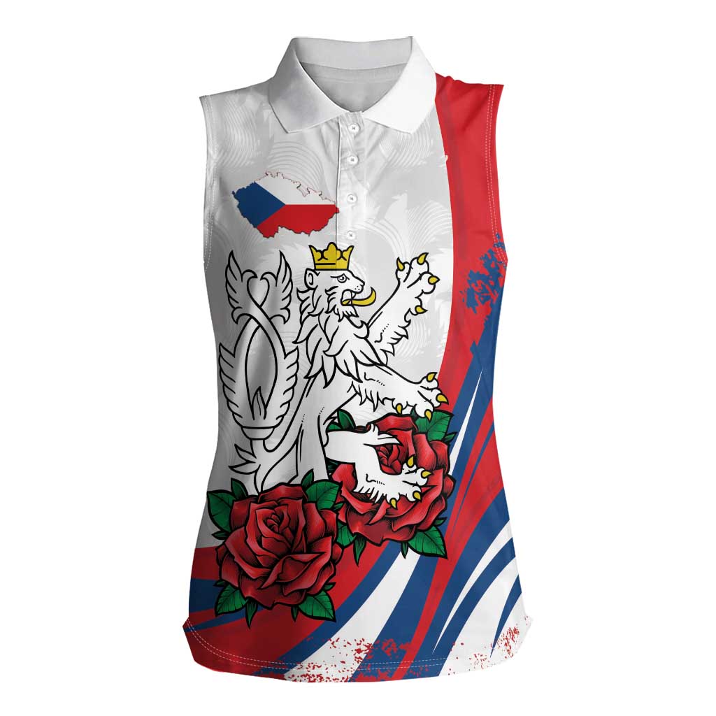 Personalized Czech Republic Women Sleeveless Polo Shirt Pravda Vitezi With Rose