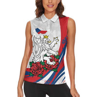 Personalized Czech Republic Women Sleeveless Polo Shirt Pravda Vitezi With Rose