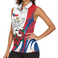 Personalized Czech Republic Women Sleeveless Polo Shirt Pravda Vitezi With Rose