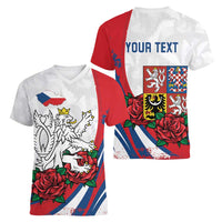 Personalized Czech Republic Women V-Neck T-Shirt Pravda Vitezi With Rose