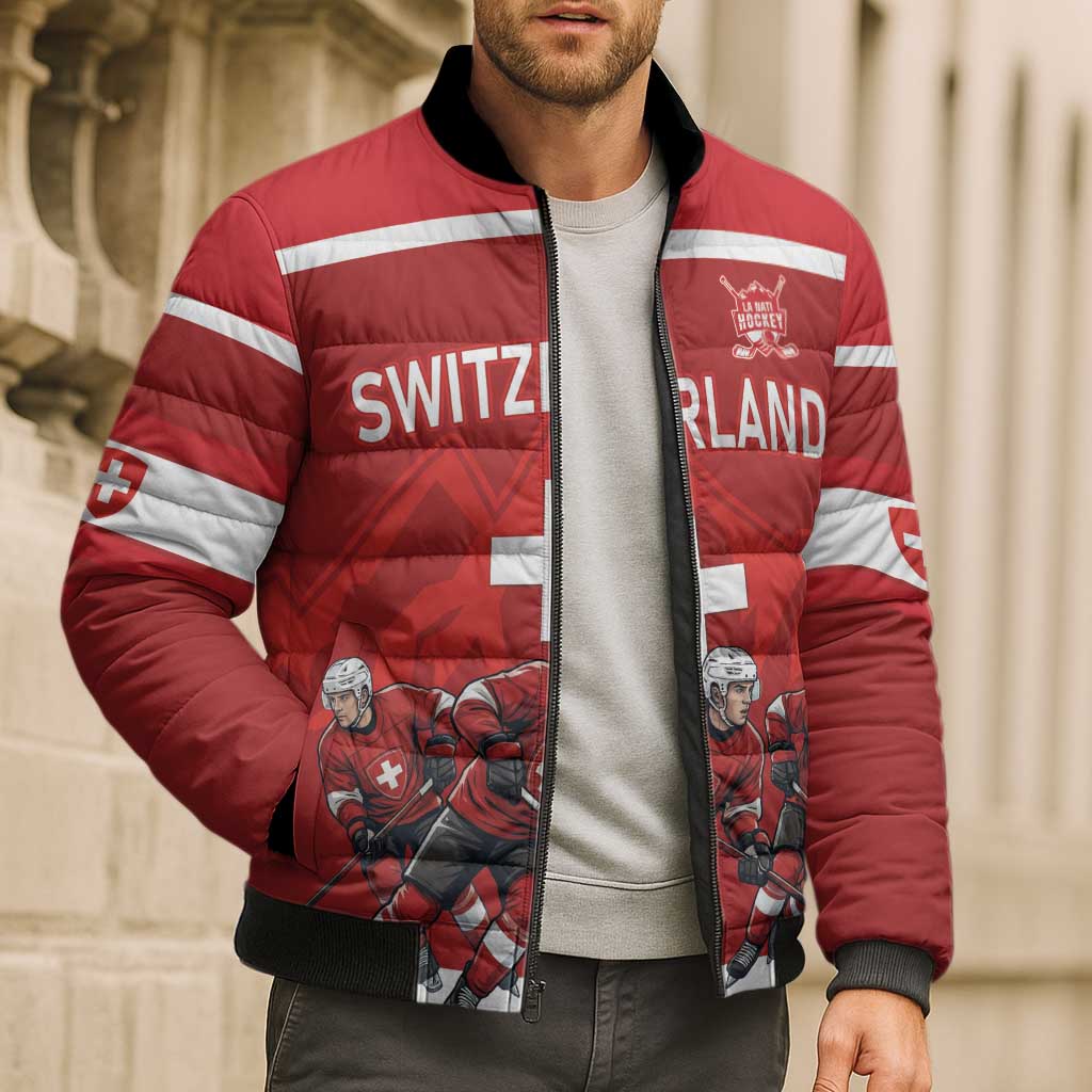 Custom Switzerland Ice Hockey Bomber Puffer Jacket La Nati World Glory