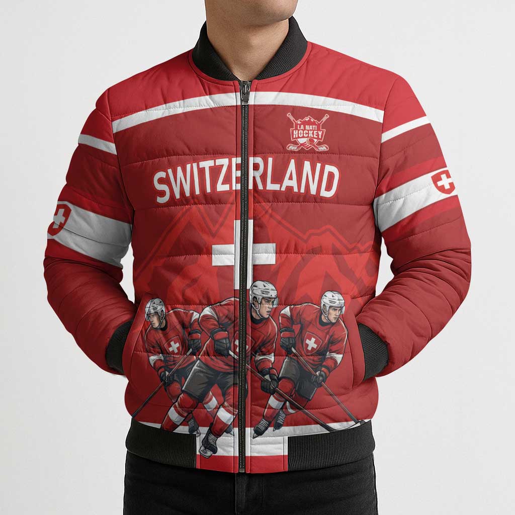 Custom Switzerland Ice Hockey Bomber Puffer Jacket La Nati World Glory