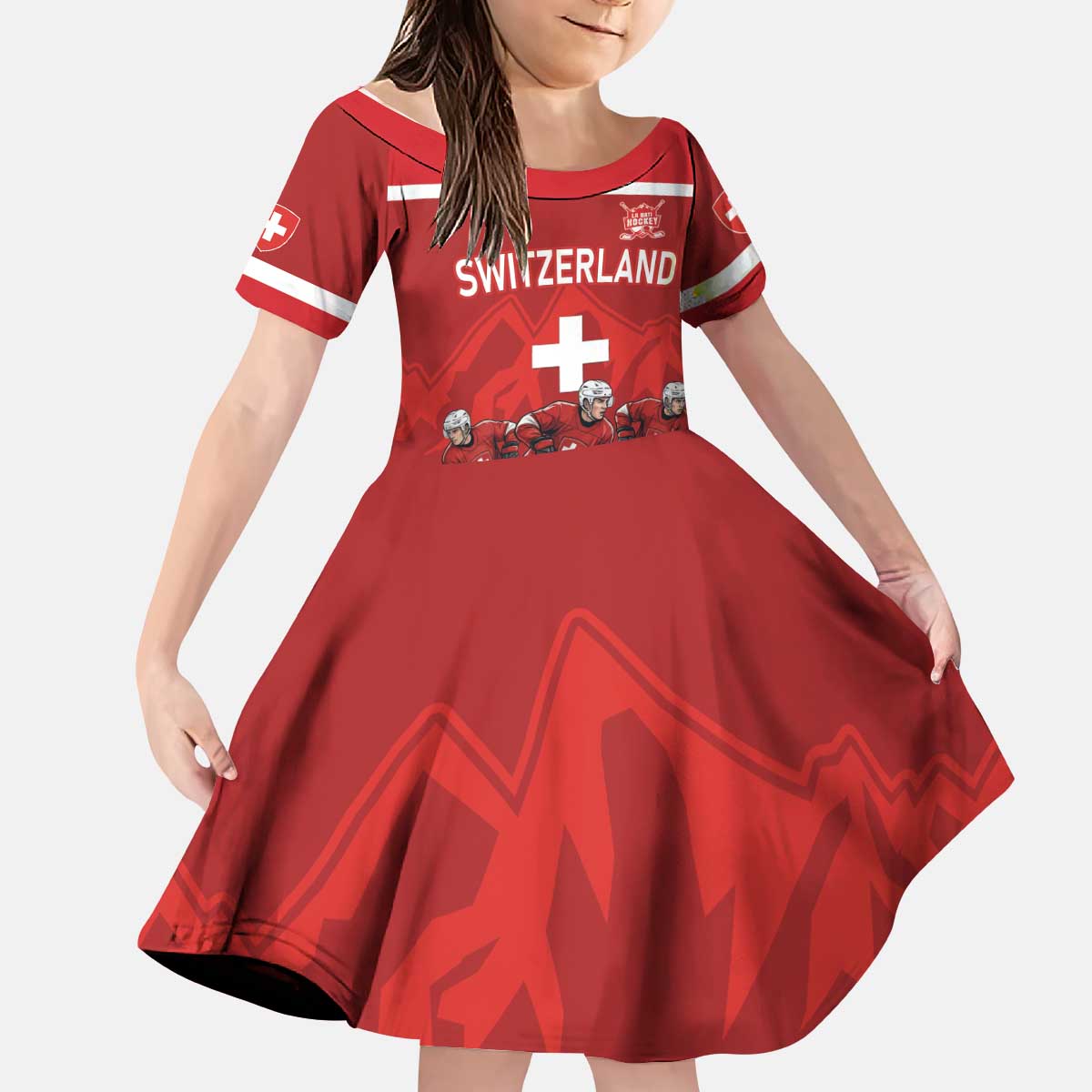 Custom Switzerland Ice Hockey Kid Short Sleeve Dress La Nati World Glory