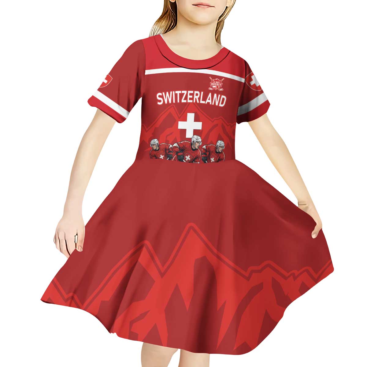 Custom Switzerland Ice Hockey Kid Short Sleeve Dress La Nati World Glory