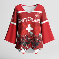 Custom Switzerland Ice Hockey Kimono Sleeve Blouse La Nati World Glory
