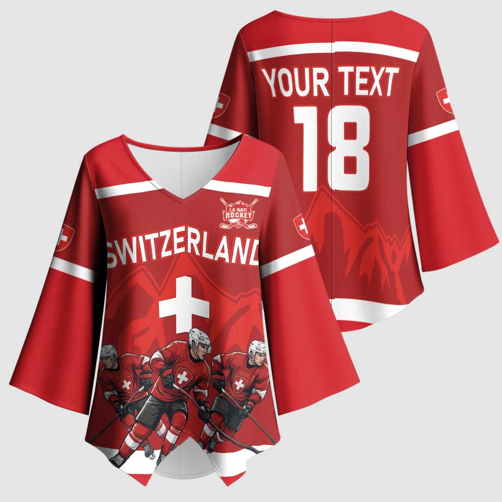 Custom Switzerland Ice Hockey Kimono Sleeve Blouse La Nati World Glory