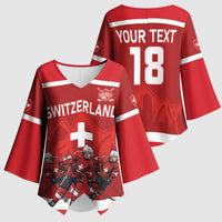 Custom Switzerland Ice Hockey Kimono Sleeve Blouse La Nati World Glory