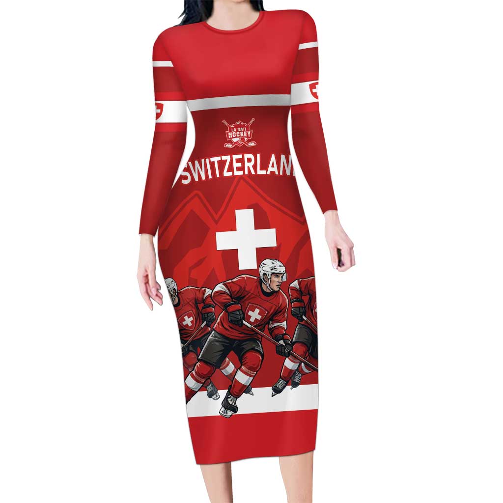 Custom Switzerland Ice Hockey Long Sleeve Bodycon Dress La Nati World Glory