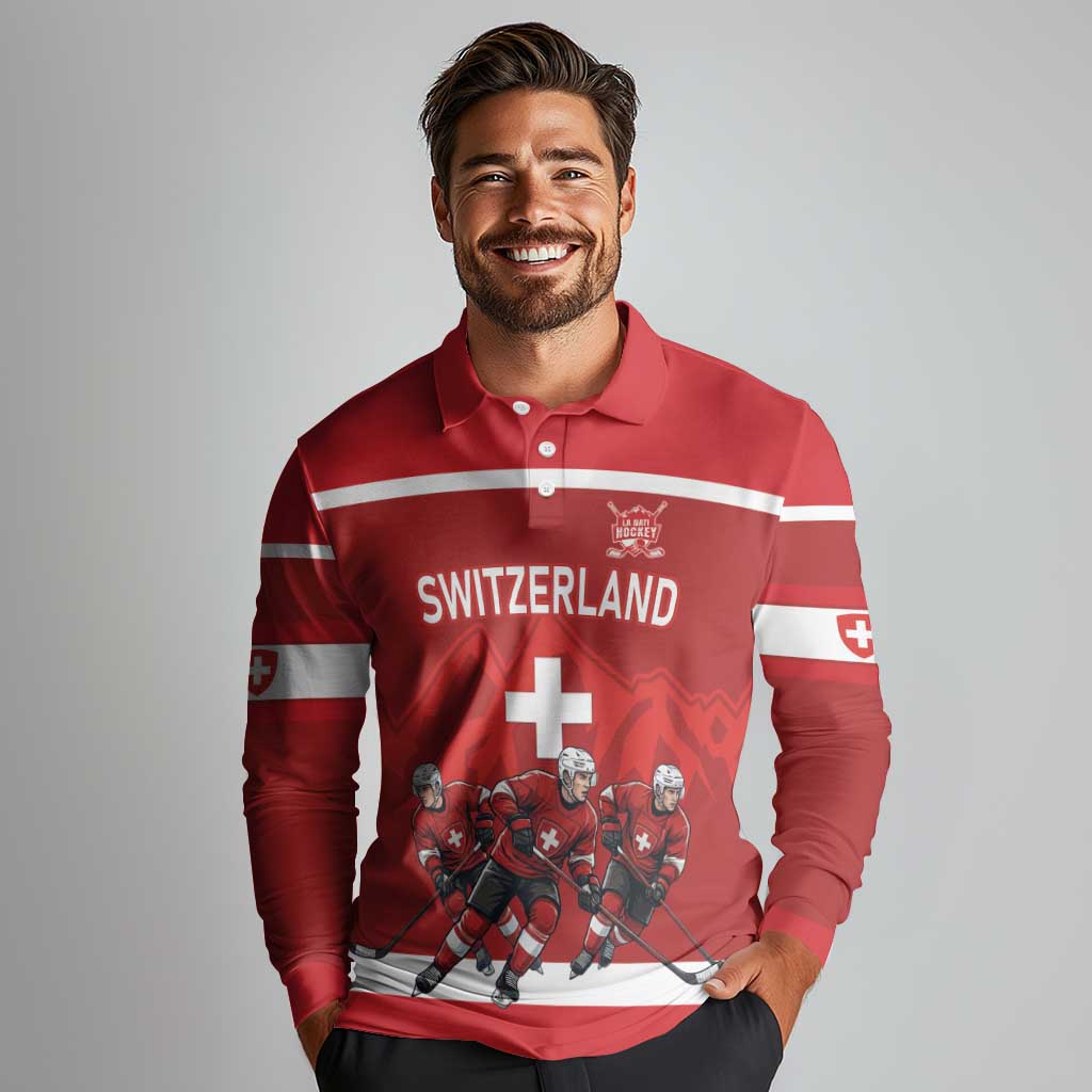 Custom Switzerland Ice Hockey Long Sleeve Polo Shirt La Nati World Glory