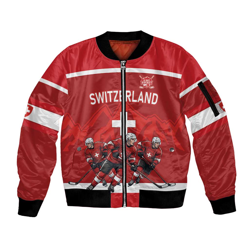 Custom Switzerland Ice Hockey Sleeve Zip Bomber Jacket La Nati World Glory