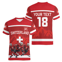 Custom Switzerland Ice Hockey Women V-Neck T-Shirt La Nati World Glory