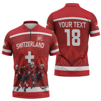 Custom Switzerland Ice Hockey Zipper Polo Shirt La Nati World Glory