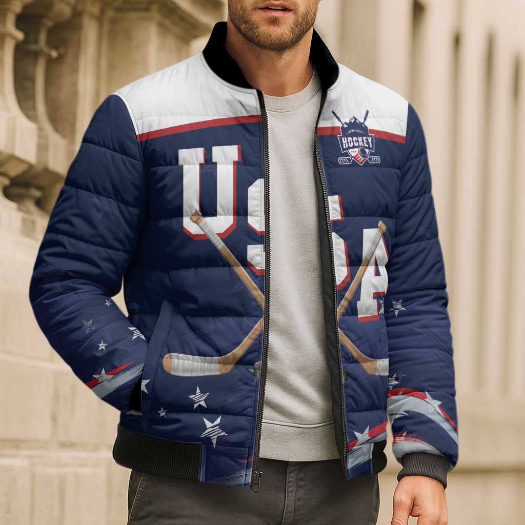 Custom USA Ice Hockey Bomber Puffer Jacket American Power 2026 Edition