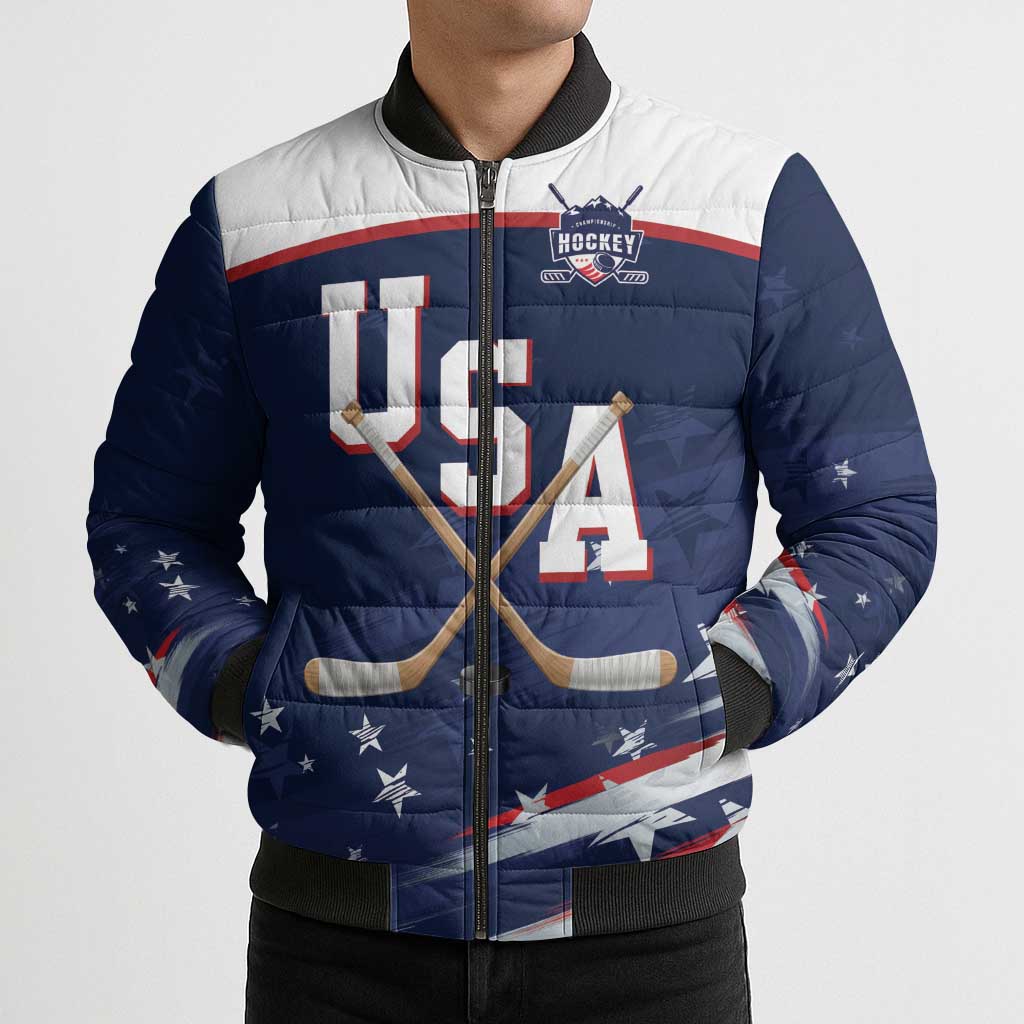 Custom USA Ice Hockey Bomber Puffer Jacket American Power 2026 Edition
