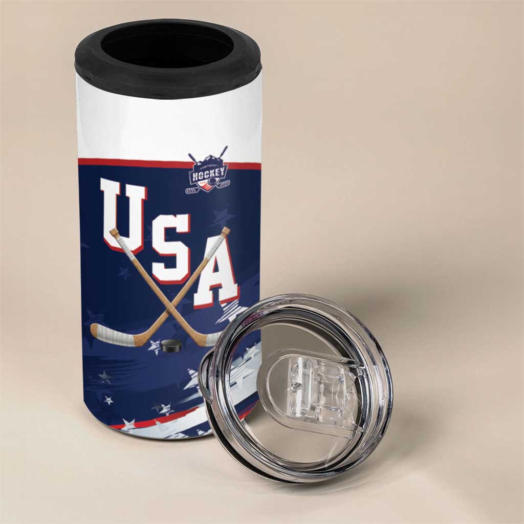 Custom USA Ice Hockey 4 in 1 Can Cooler Tumbler American Power 2026 Edition