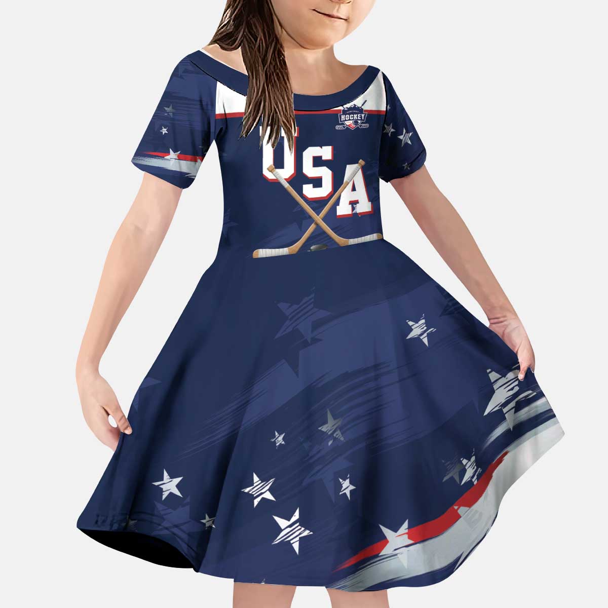 Custom USA Ice Hockey Kid Short Sleeve Dress American Power 2026 Edition