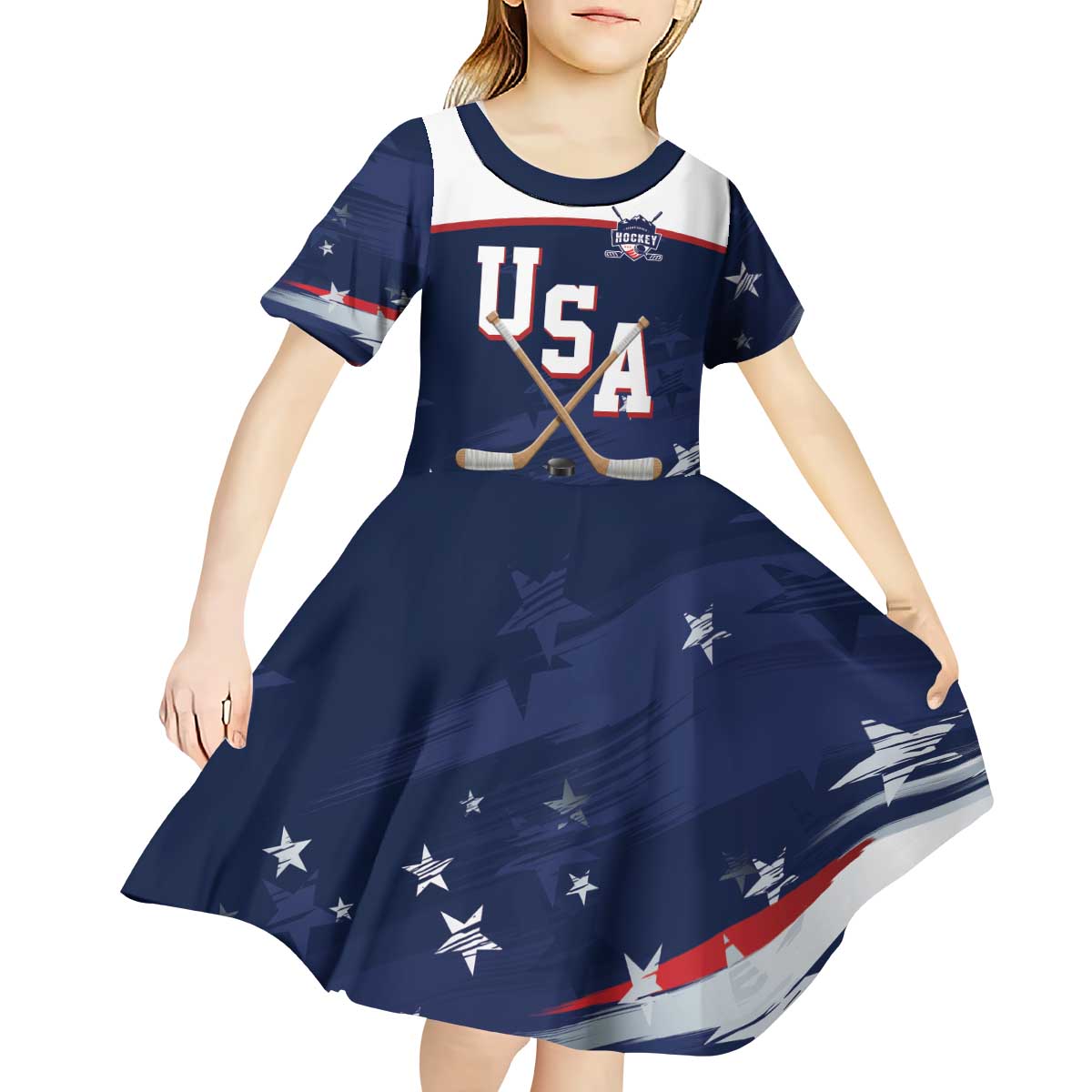 Custom USA Ice Hockey Kid Short Sleeve Dress American Power 2026 Edition