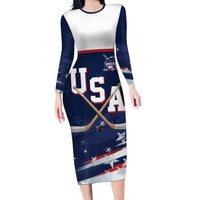 Custom USA Ice Hockey Long Sleeve Bodycon Dress American Power 2026 Edition