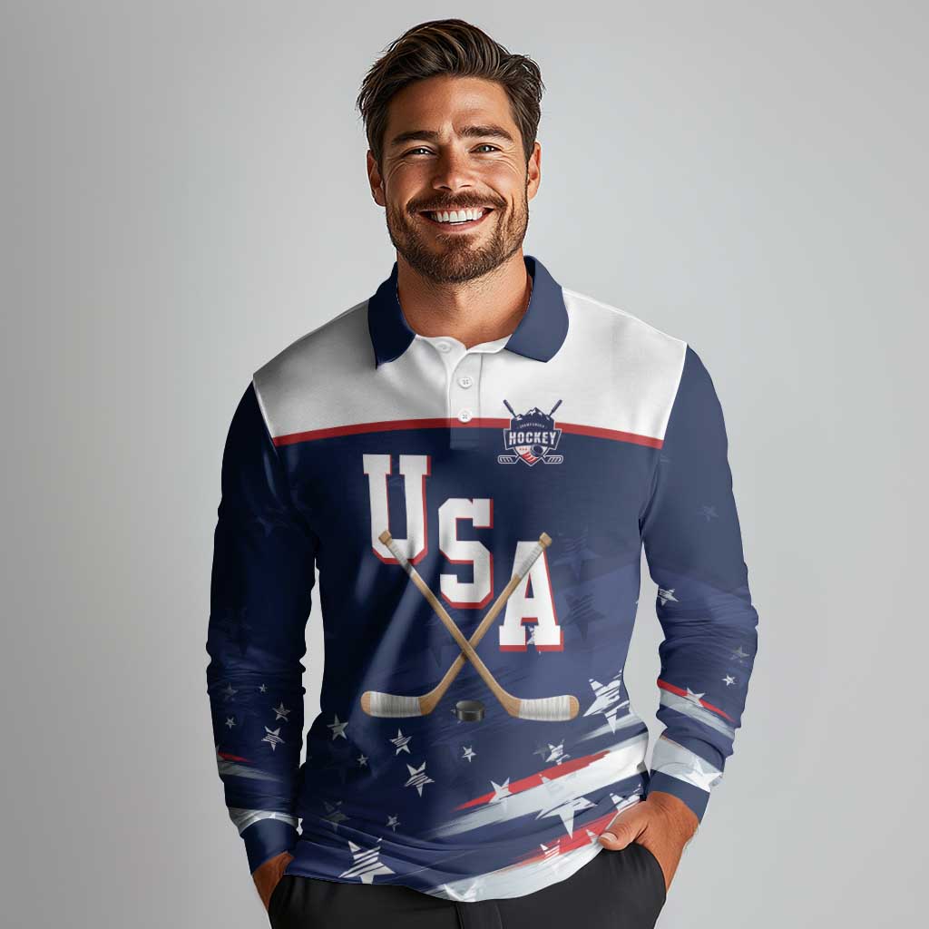 Custom USA Ice Hockey Long Sleeve Polo Shirt American Power 2026 Edition