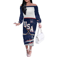 Custom USA Ice Hockey Off The Shoulder Long Sleeve Dress American Power 2026 Edition
