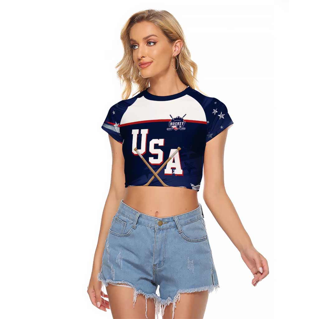 Custom USA Ice Hockey Raglan Cropped T Shirt American Power 2026 Edition