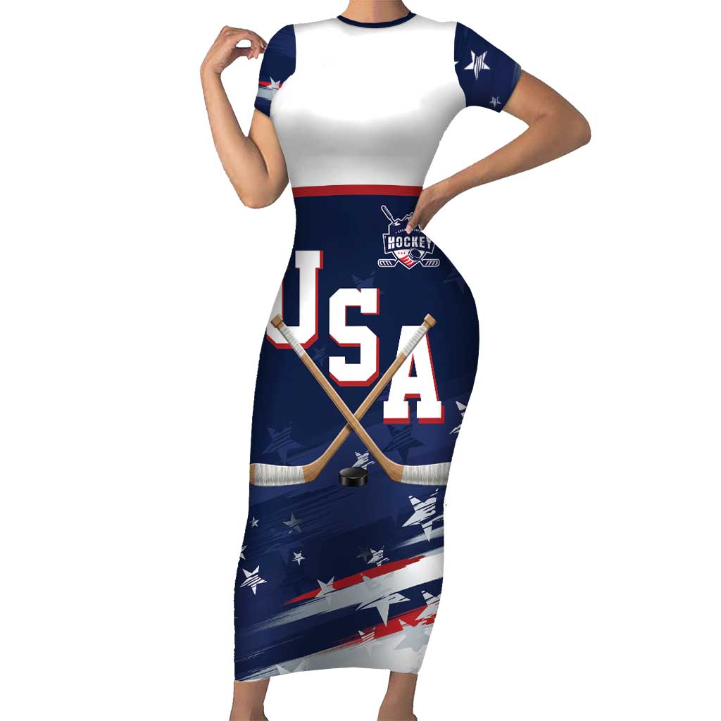 Custom USA Ice Hockey Short Sleeve Bodycon Dress American Power 2026 Edition