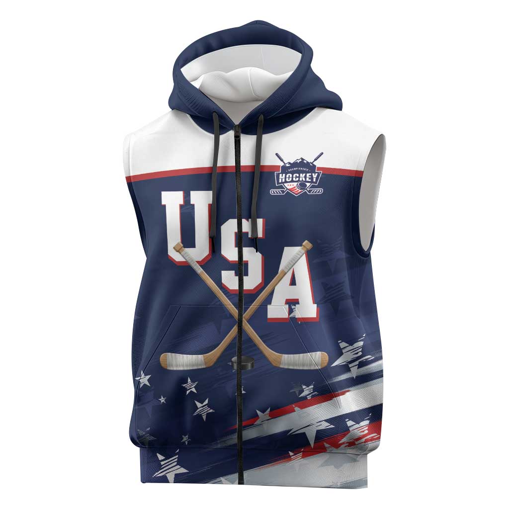 Custom USA Ice Hockey Sleeveless Zip Hoodie American Power 2026 Edition