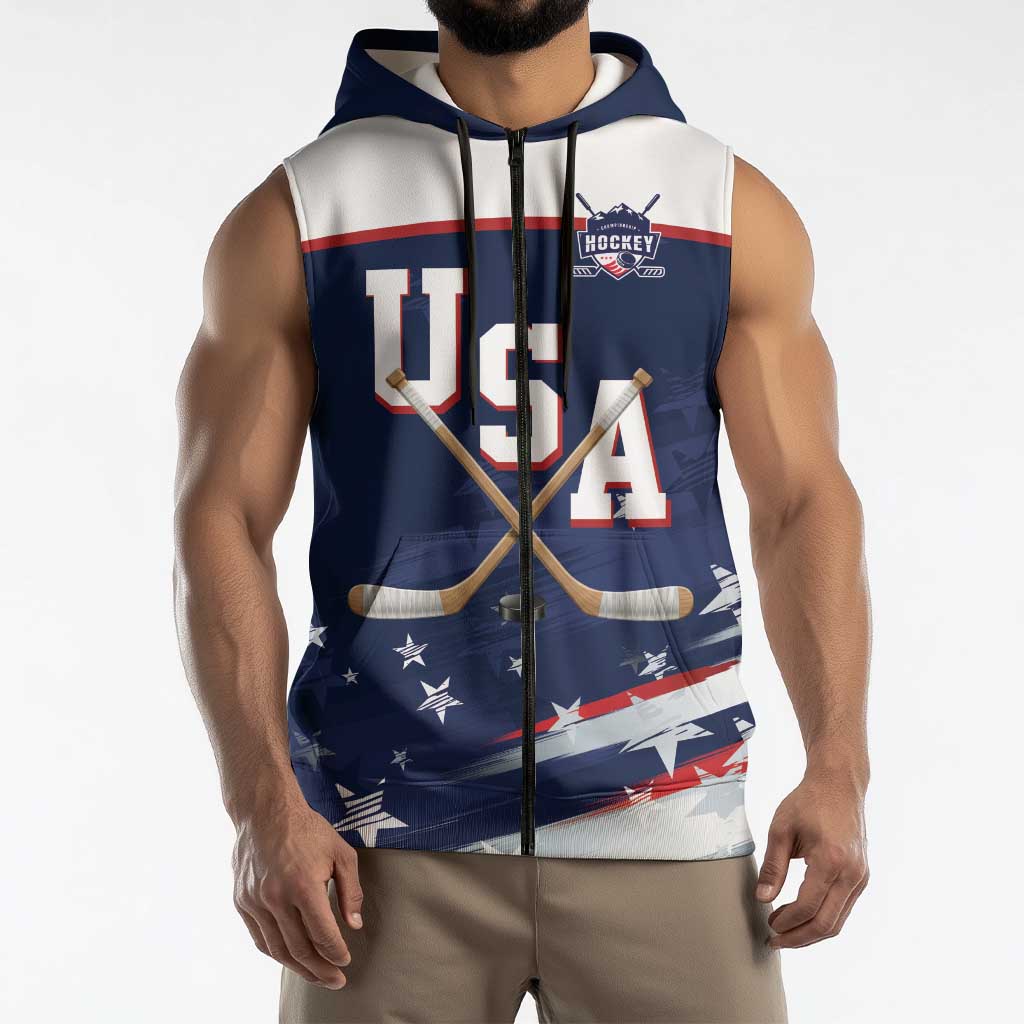 Custom USA Ice Hockey Sleeveless Zip Hoodie American Power 2026 Edition