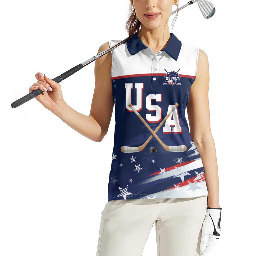 Custom USA Ice Hockey Women Sleeveless Polo Shirt American Power 2026 Edition
