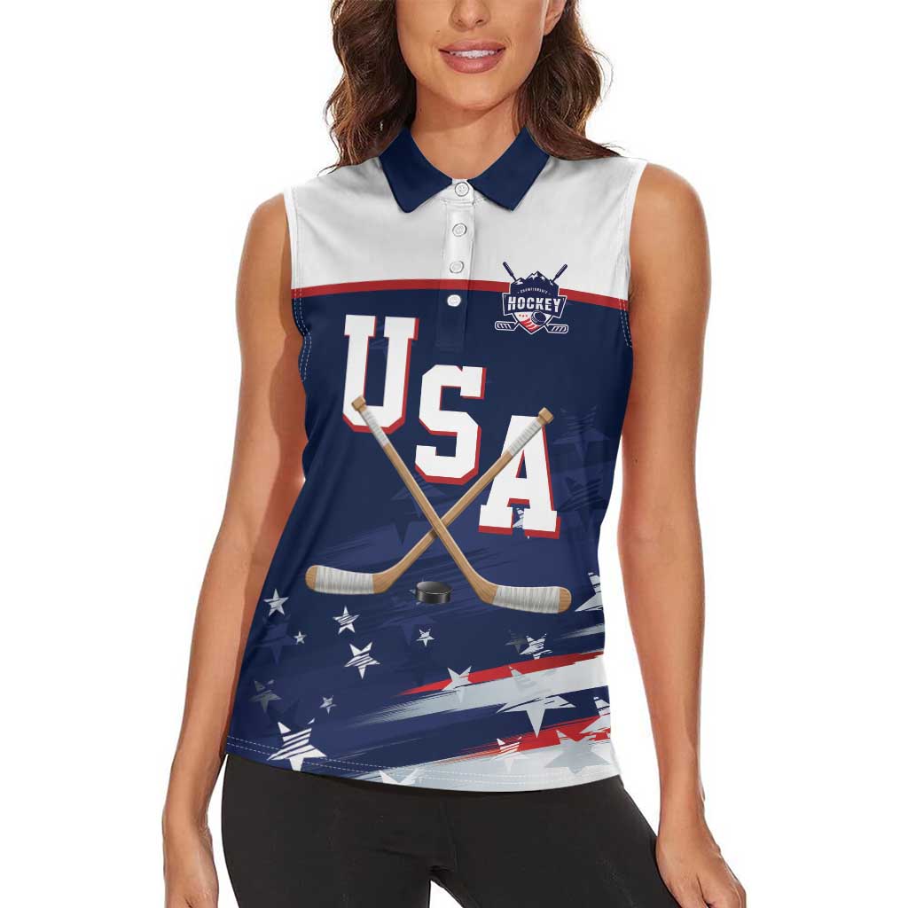 Custom USA Ice Hockey Women Sleeveless Polo Shirt American Power 2026 Edition