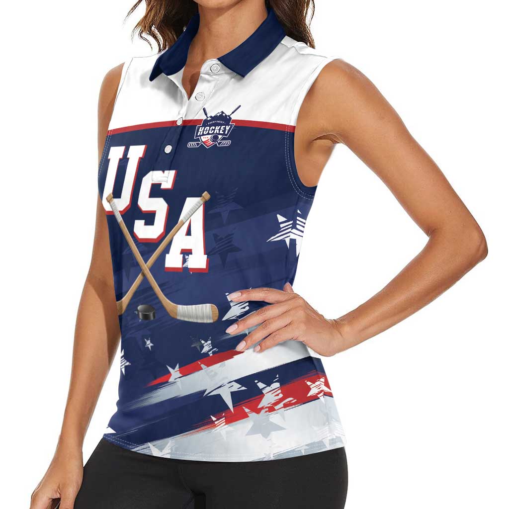 Custom USA Ice Hockey Women Sleeveless Polo Shirt American Power 2026 Edition