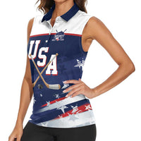 Custom USA Ice Hockey Women Sleeveless Polo Shirt American Power 2026 Edition