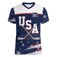 Custom USA Ice Hockey Women V-Neck T-Shirt American Power 2026 Edition