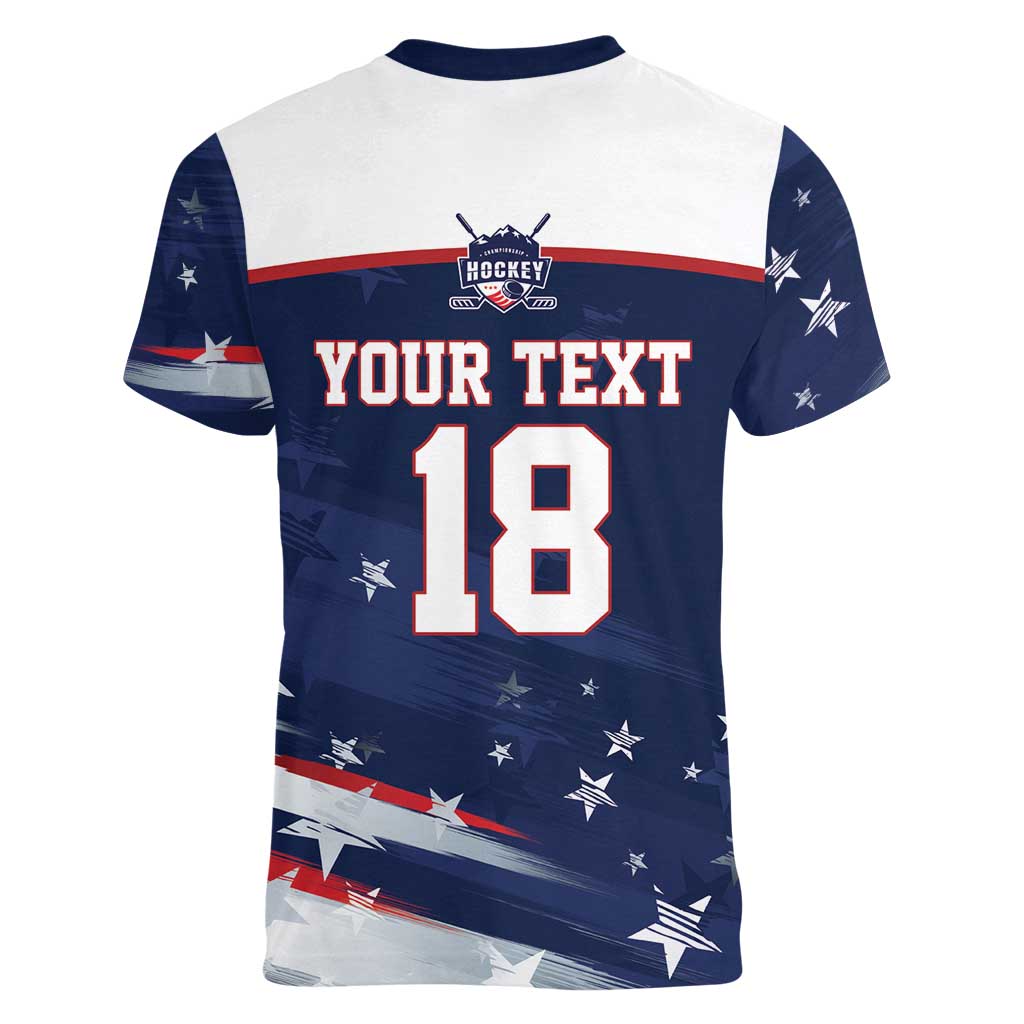 Custom USA Ice Hockey Women V-Neck T-Shirt American Power 2026 Edition