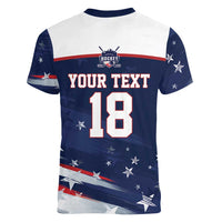 Custom USA Ice Hockey Women V-Neck T-Shirt American Power 2026 Edition