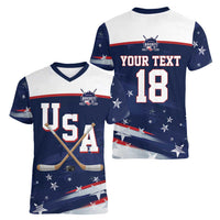 Custom USA Ice Hockey Women V-Neck T-Shirt American Power 2026 Edition