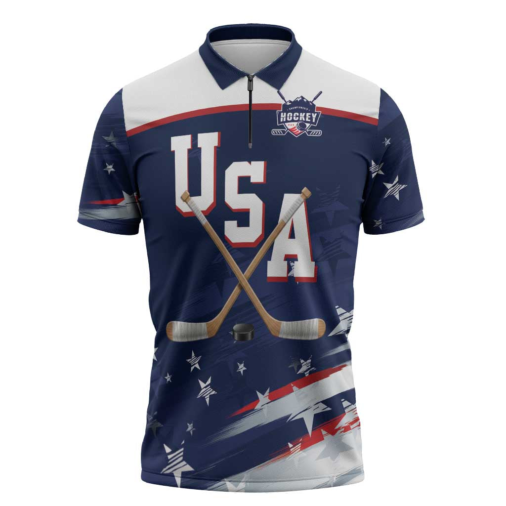 Custom USA Ice Hockey Zipper Polo Shirt American Power 2026 Edition