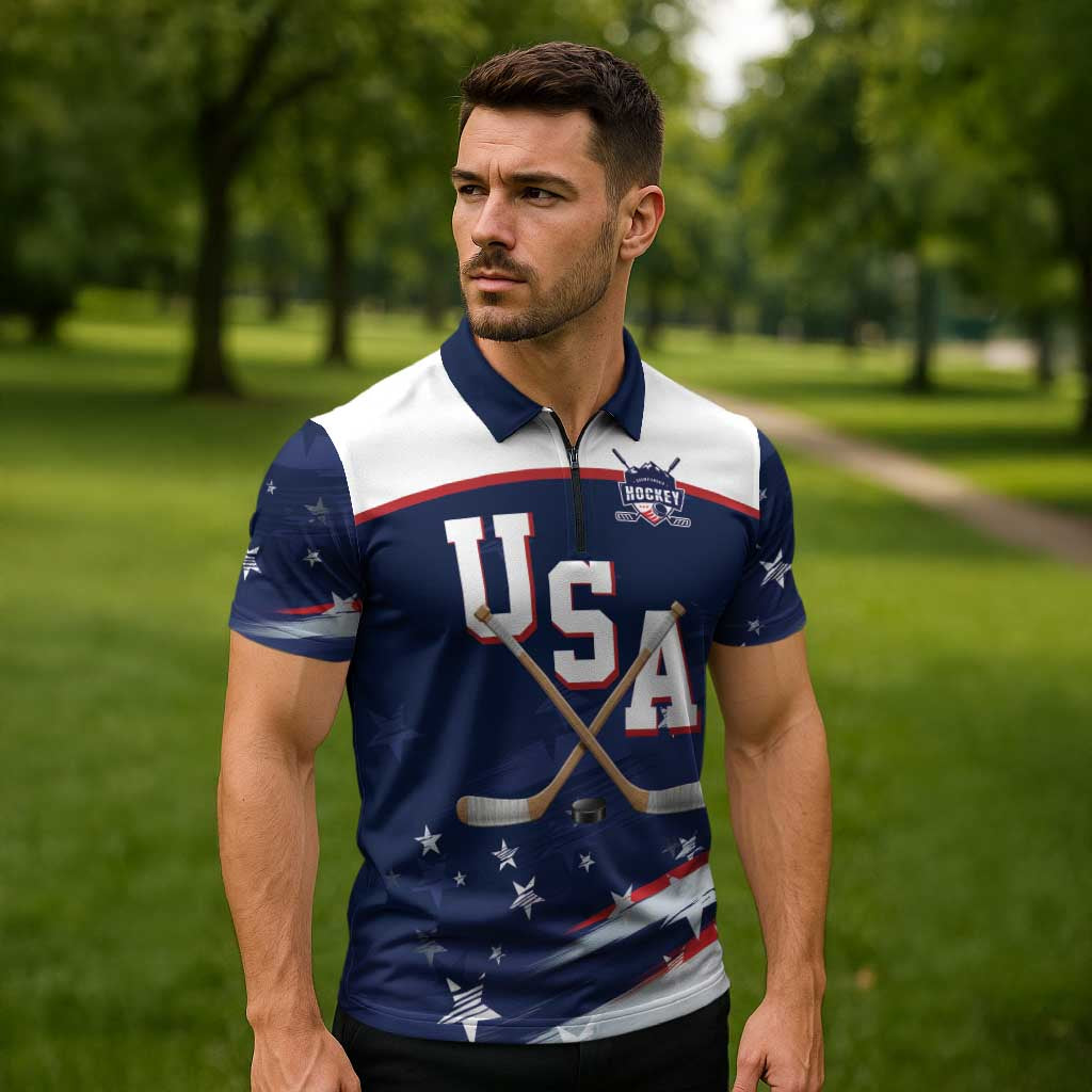 Custom USA Ice Hockey Zipper Polo Shirt American Power 2026 Edition