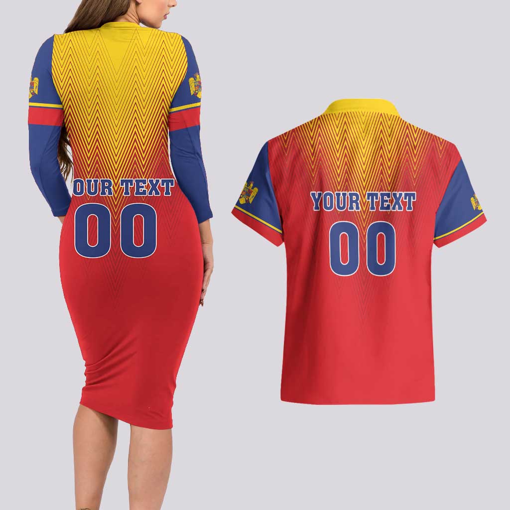 Custom Romania Volleyball Couples Matching Long Sleeve Bodycon Dress and Hawaiian Shirt Sporty Style